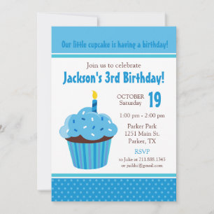 Cupcake Blue Birthday Party Invitation