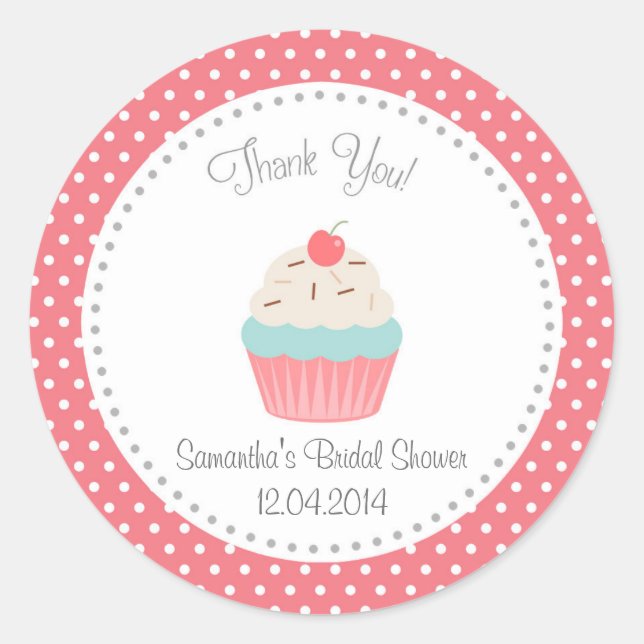 Cupcake Bridal Shower Thank You Sticker (Front)