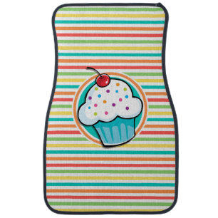 Cupcake; Bright Rainbow Stripes Car Mat