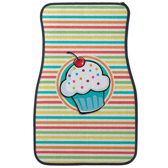 Cupcake; Bright Rainbow Stripes Car Mat (Front)