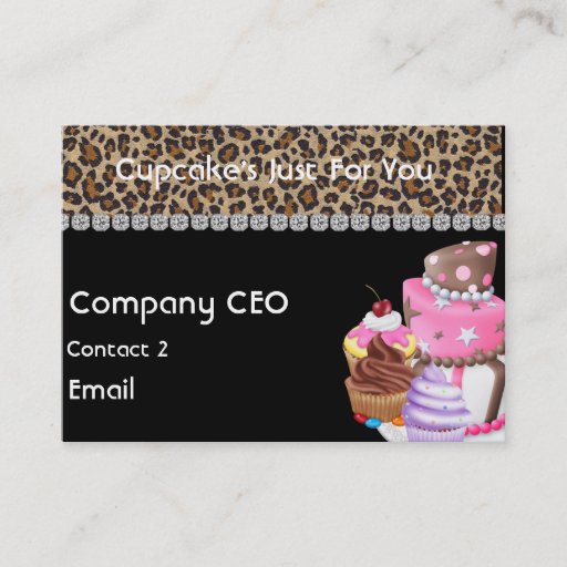 Customizable CUPCAKE  Business Card CHEETAH ANIMAL PRINT