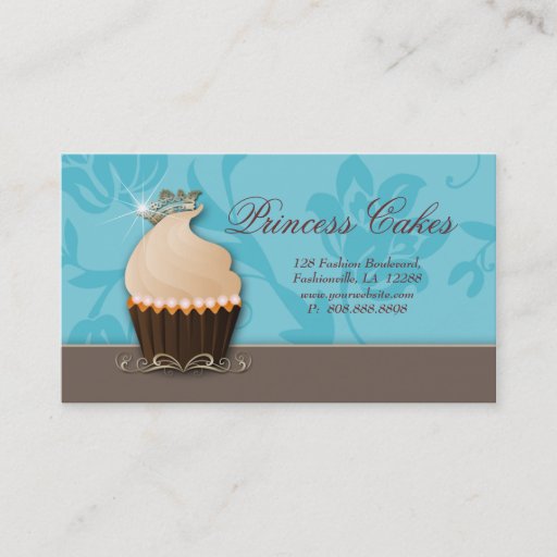 Customizable Cupcake Business Card Crown Blue Brown Cream