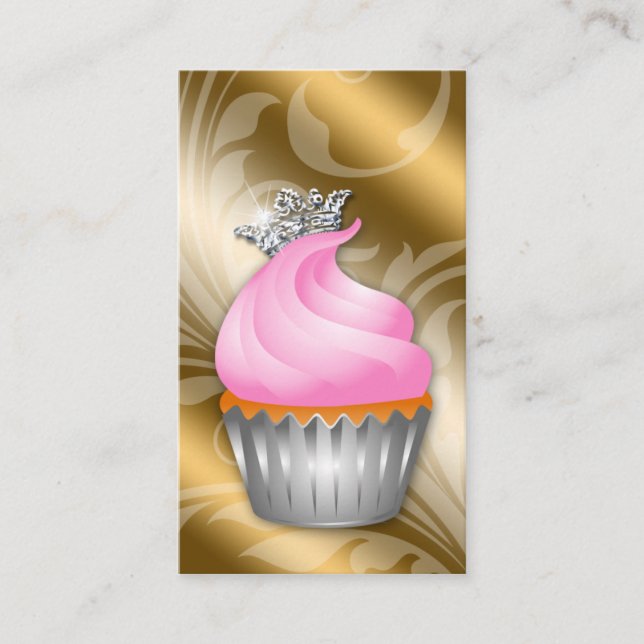 Cupcake Business Card Crown Classy Gold Bronze (Front)