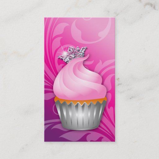 Customizable Cupcake Business Card Crown Classy Pink Purple
