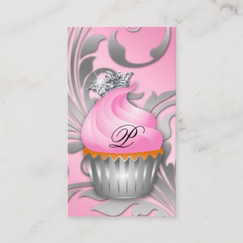 Cupcake Business Card Crown Classy Silver Pink