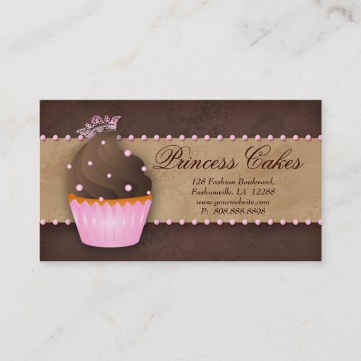 Customizable Cupcake Business Card Crown Pink Brown Caramel