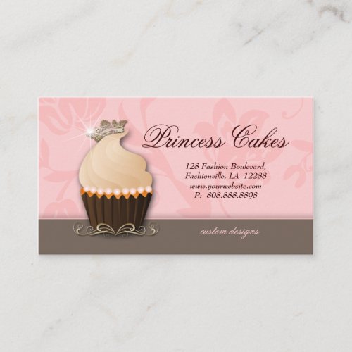 Cupcake Business Card Crown Pink Brown Cream