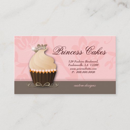 Customizable Cupcake Business Card Crown Pink Brown Cream