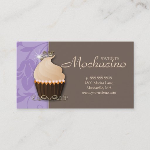 Customizable Cupcake Business Card Crown Purple Brown