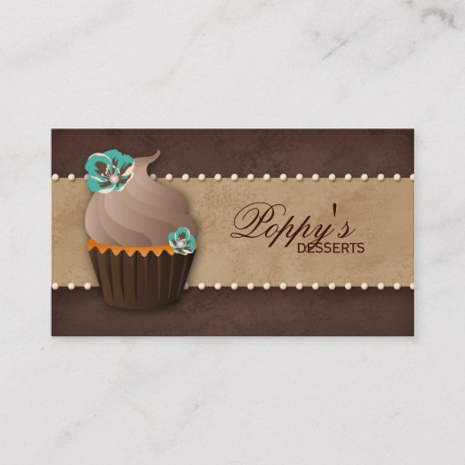 Customizable Cupcake Business Card Floral Brown Vintage Teal