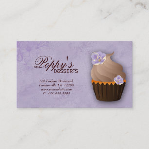 Cupcake Business Card Floral Purple Vintage Brown