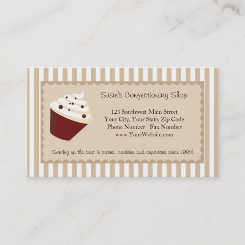 Cupcake Business Card, Soft Mocha Stripes