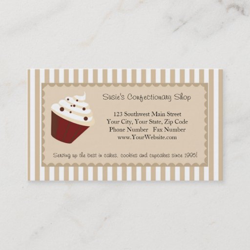 Customizable Cupcake Business Card, Soft Mocha Stripes