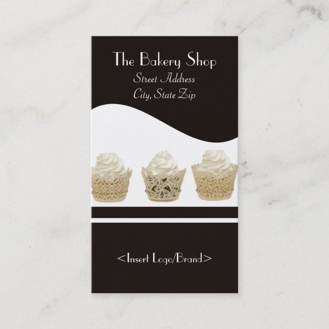 Cupcake Business Cards on Black Background (Front)