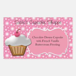 Cupcake Business or Box Label, Pink and White Rectangular Sticker