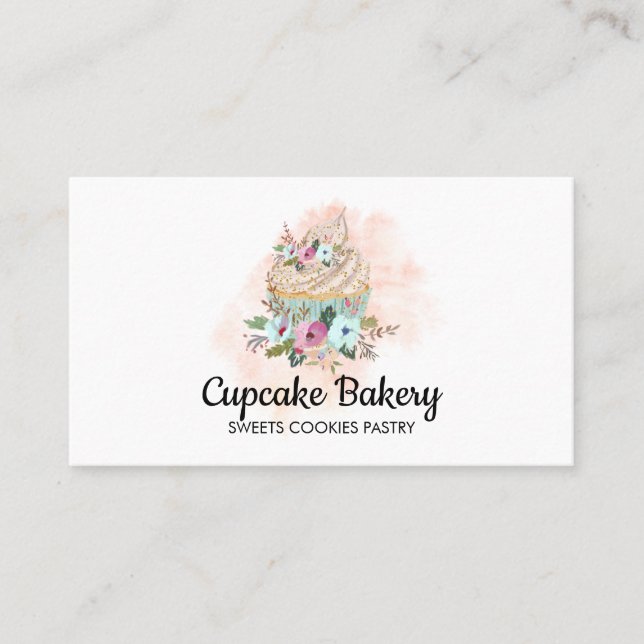 Cupcake Cake Baker Pastry Watercolor Business Card (Front)