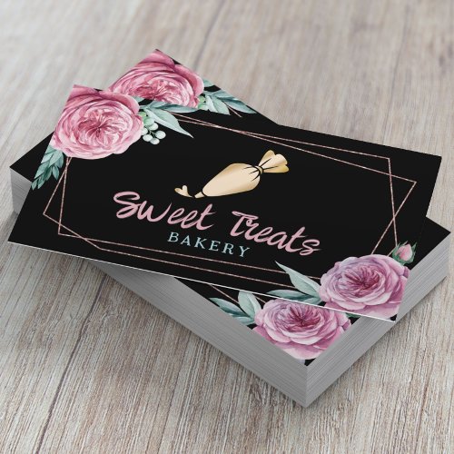 Cupcake Cake Bakery Pastry Chef Modern Floral  Business Card