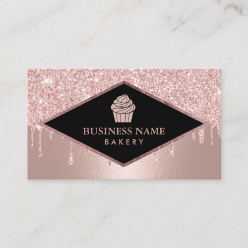 Cupcake Cake Bakery Rose Gold Glitter Drips 2 Business Card