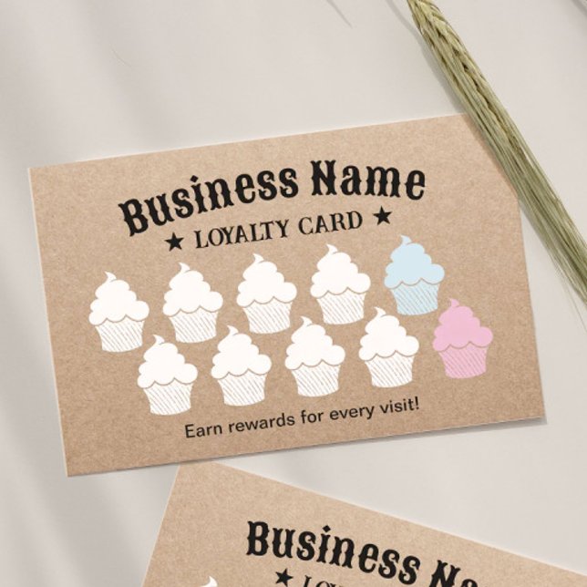 Cupcake Cake Bakery Rustic Kraft Loyalty Reward Card (Creator Uploaded)