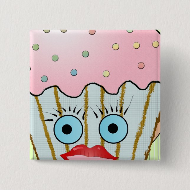 Cupcake Cake Birthday Pattern Face Eye Cute Eight Pinback Button (Front)