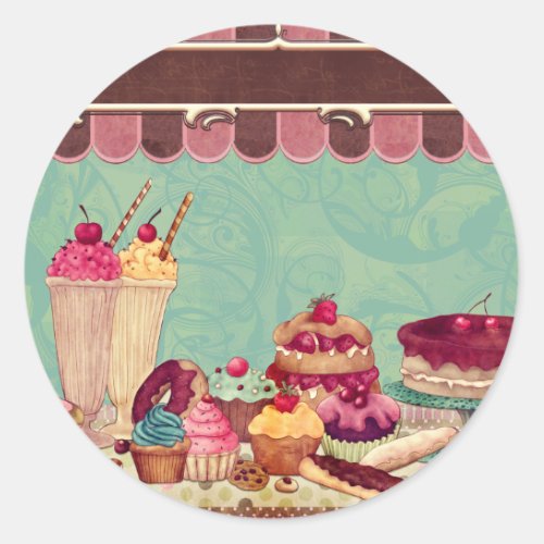 Cupcake Cake Party Sign Banner Classic Round Sticker