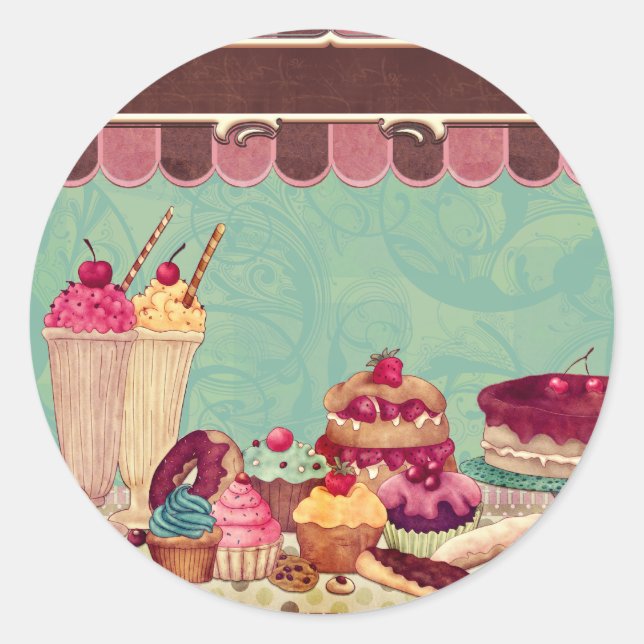 Cupcake Cake Party Sign Banner Classic Round Sticker (Front)