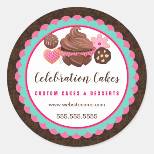 Cupcake Cake Pop Cookies Scalloped Banner Classic Round Sticker