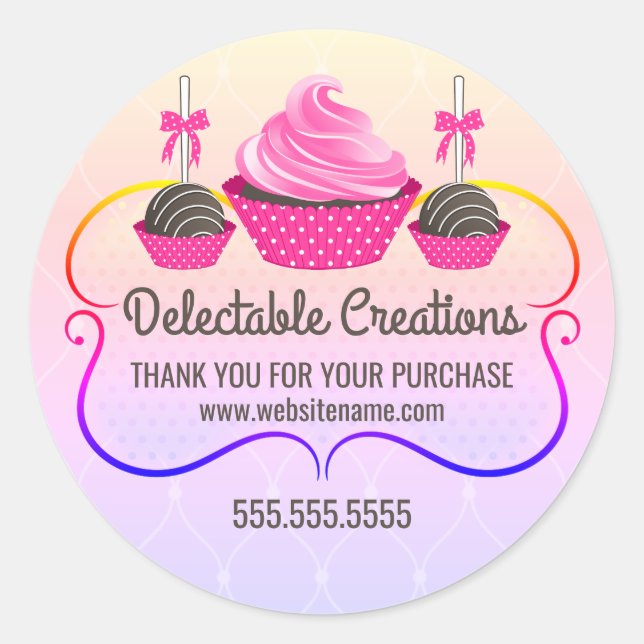 Cupcake Cake Pops Rainbow Dessert Bakery Box Seals (Front)