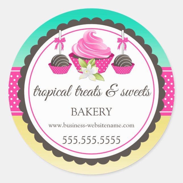 Cupcake Cake Pops Tropical Bakery Box Seals (Front)