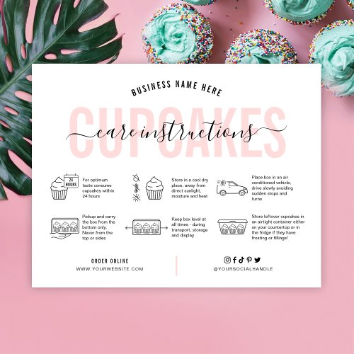 Cupcake Care Instructions Card Pink Aesthetic