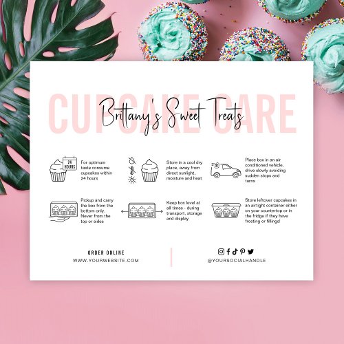 Cupcake Care Instructions Guide Pink Aesthetic Thank You Card