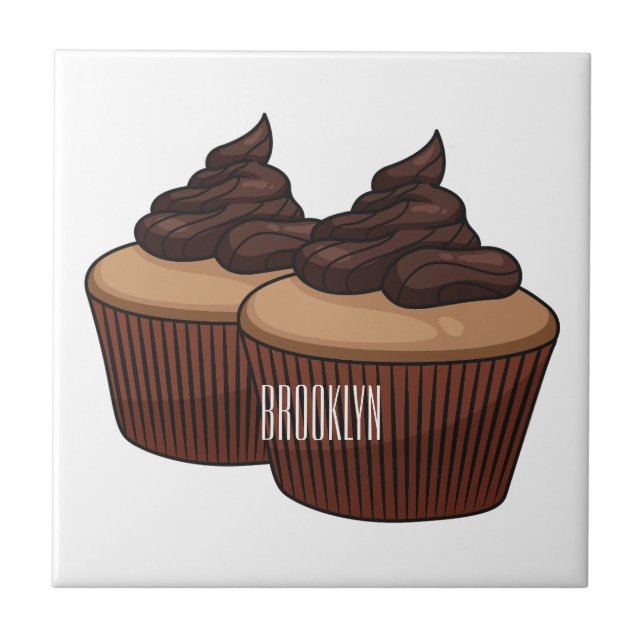Cupcake cartoon illustration  ceramic tile (Front)