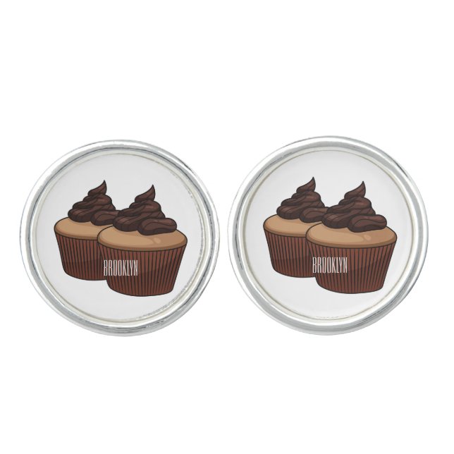 Cupcake cartoon illustration  cufflinks (Front)