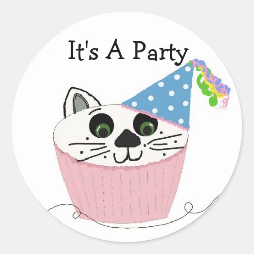 Cupcake Cat Birthday Saying Classic Round Sticker