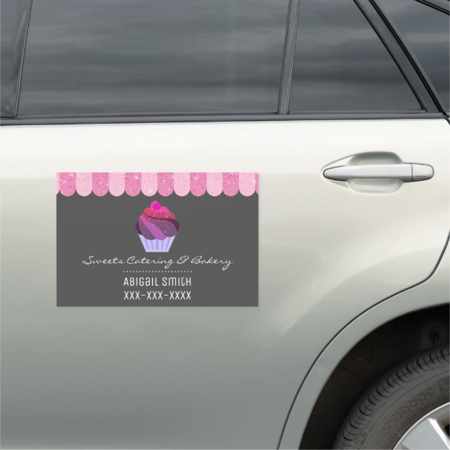 Cupcake Catering Bakery Girly Glitter Car Magnet (In Situ)