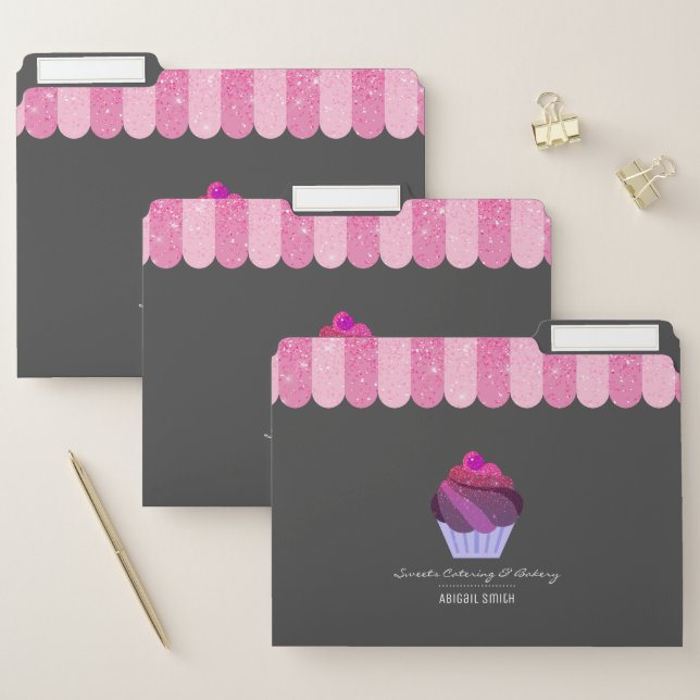 Cupcake Catering Bakery Girly Glitter Pocket Folde File Folder (Set)