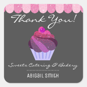 Cupcake Catering Bakery Girly Glitter Square Stic Square Sticker