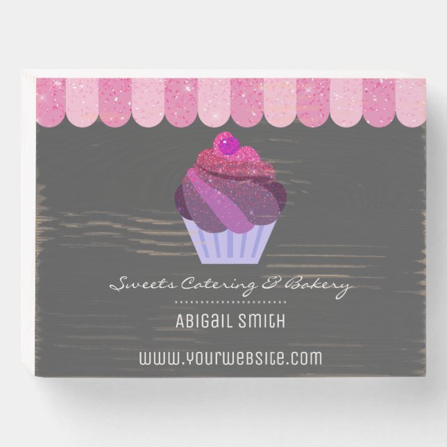 Cupcake Catering Bakery Girly Glitter Wooden Box Sign (Front Horizontal)