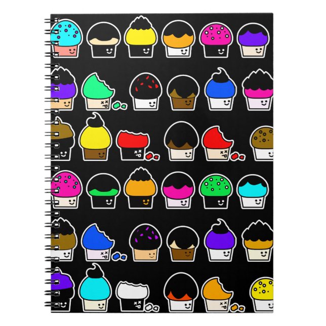 Cupcake Cavalcade – Colorful Repeating Pattern Notebook (Front)