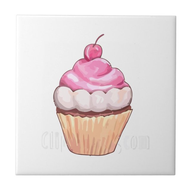 Cupcake Cherry Kitchen Decor Ceramic Tile (Front)