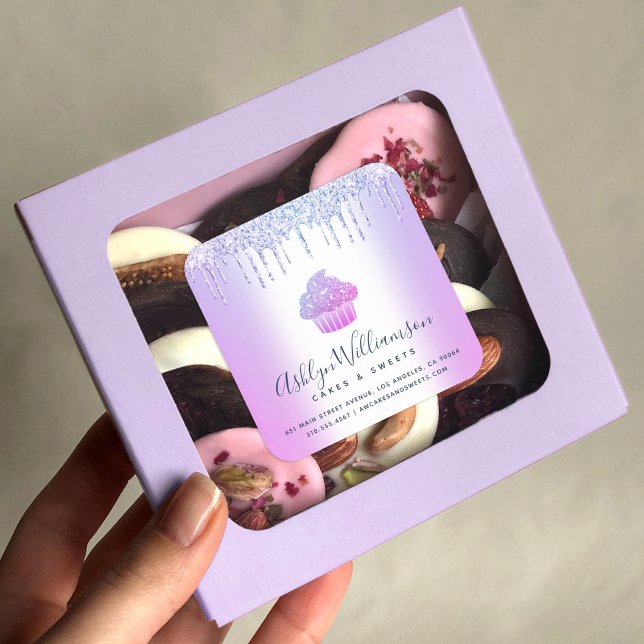 Cupcake Chic Bakery Chef Blue Purple Glitter Drips Square Sticker (Creator Uploaded)