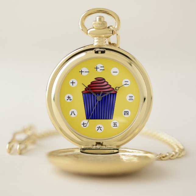 Cupcake (Chinese / Japanese Face) by K Yoncich Pocket Watch (Inside)