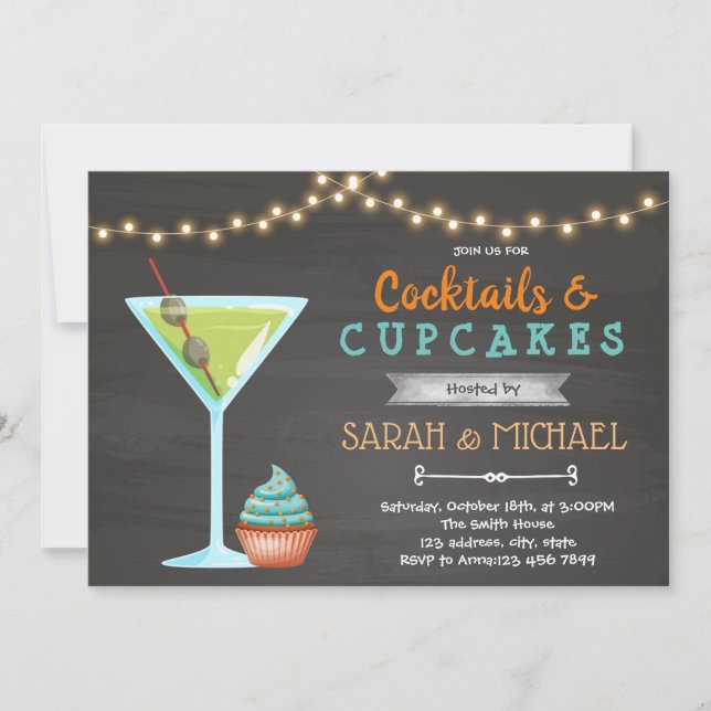 Cupcake cocktail conversation theme invitation (Front)