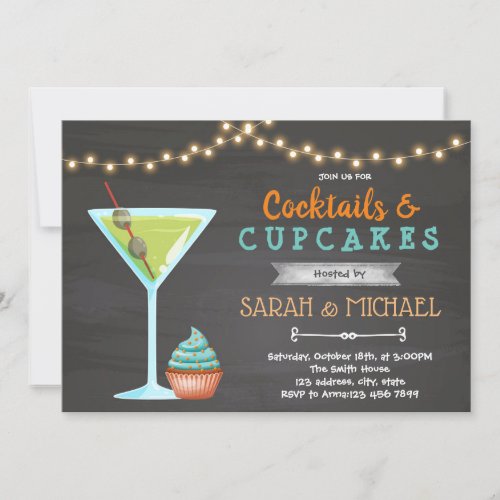 Cupcake cocktail conversation theme invitation