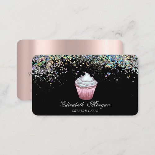 Cupcake Colorful Confetti Black  Business Card