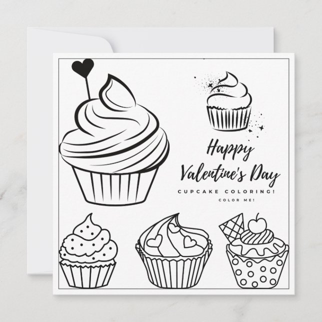 Cupcake Coloring Page Girl Card Valentine's Day (Front)