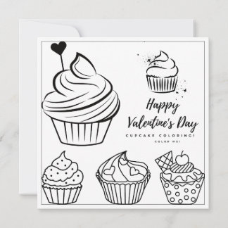 Cupcake Coloring Page Girl Card Valentine's Day