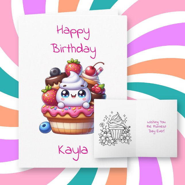 Cupcake Coloring Page Personalized Birthday Card (Creator Uploaded)