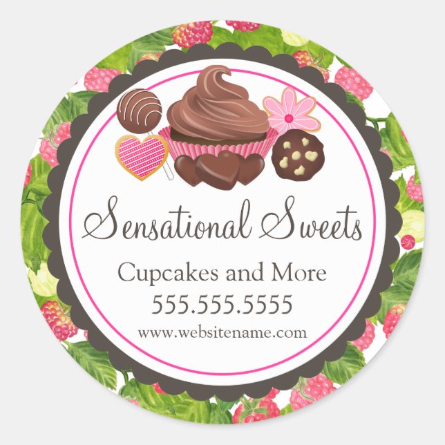 Cupcake Cookie Cake Pop Raspberry Bakery Box Seals (Front)