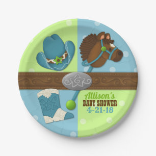 Cupcake Cowboy Baby Boy Shower 7" Paper Plate